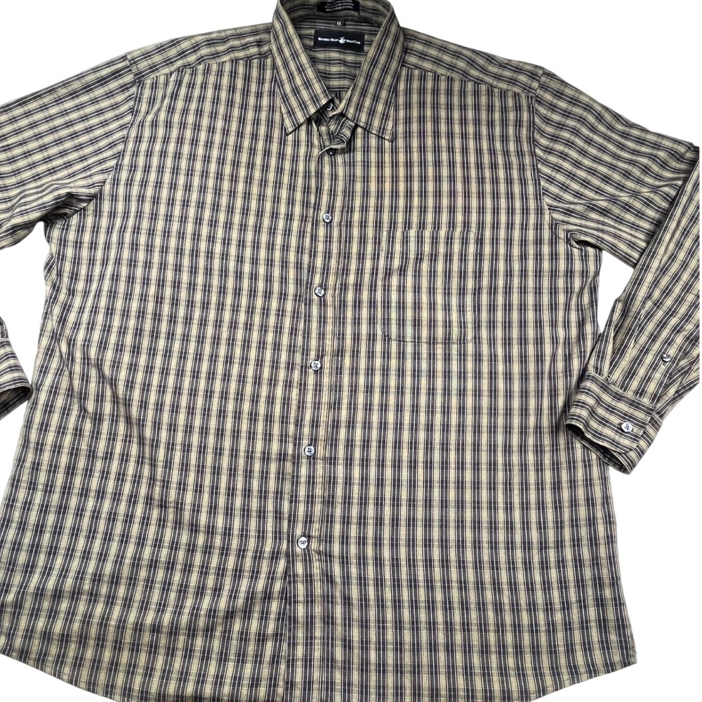 Beverly Hills Polo Club‎ Mens XXL Brown Plaid Long Sleeve Button Down Shirt